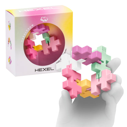 Plus Plus HEXEL Fidget Toy - Elastic 6-Piece Fidget Toys for Kids, Ideal Sensory Toys for Autism with Connectable Hexagon Blocks to Shapeshift - Great Gift for Boys and Girls - Bubblegum