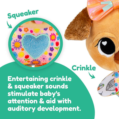 LAMAZE Lovey the Pug - Clip and Go Baby Pram Toys - Sensory Toys for Babies - Early Learning Baby Toys 0-6 Months and Up - Expertly Designed Newborn Toys - Baby Shower Gifts