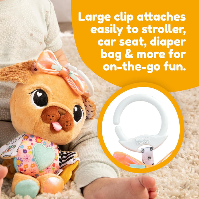 LAMAZE Lovey the Pug - Clip and Go Baby Pram Toys - Sensory Toys for Babies - Early Learning Baby Toys 0-6 Months and Up - Expertly Designed Newborn Toys - Baby Shower Gifts