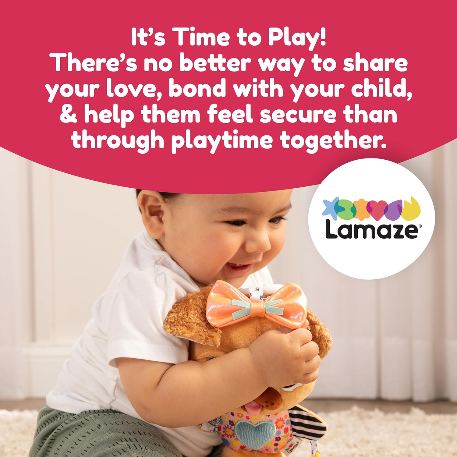 LAMAZE Lovey the Pug - Clip and Go Baby Pram Toys - Sensory Toys for Babies - Early Learning Baby Toys 0-6 Months and Up - Expertly Designed Newborn Toys - Baby Shower Gifts