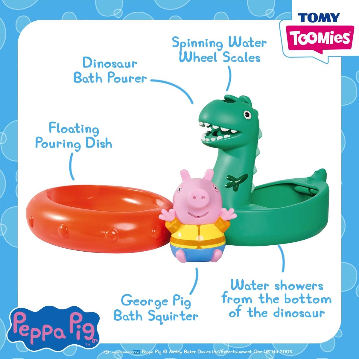 TOMY Toomies Peppa Pig George's Dinosaur Bath Float, Baby Bath Toys, Kids Bath Toys for Water Play, Fun Bath Accessories for Babies & Toddlers, Suitable for 18 Months, 2, 3 & 4 Year Olds