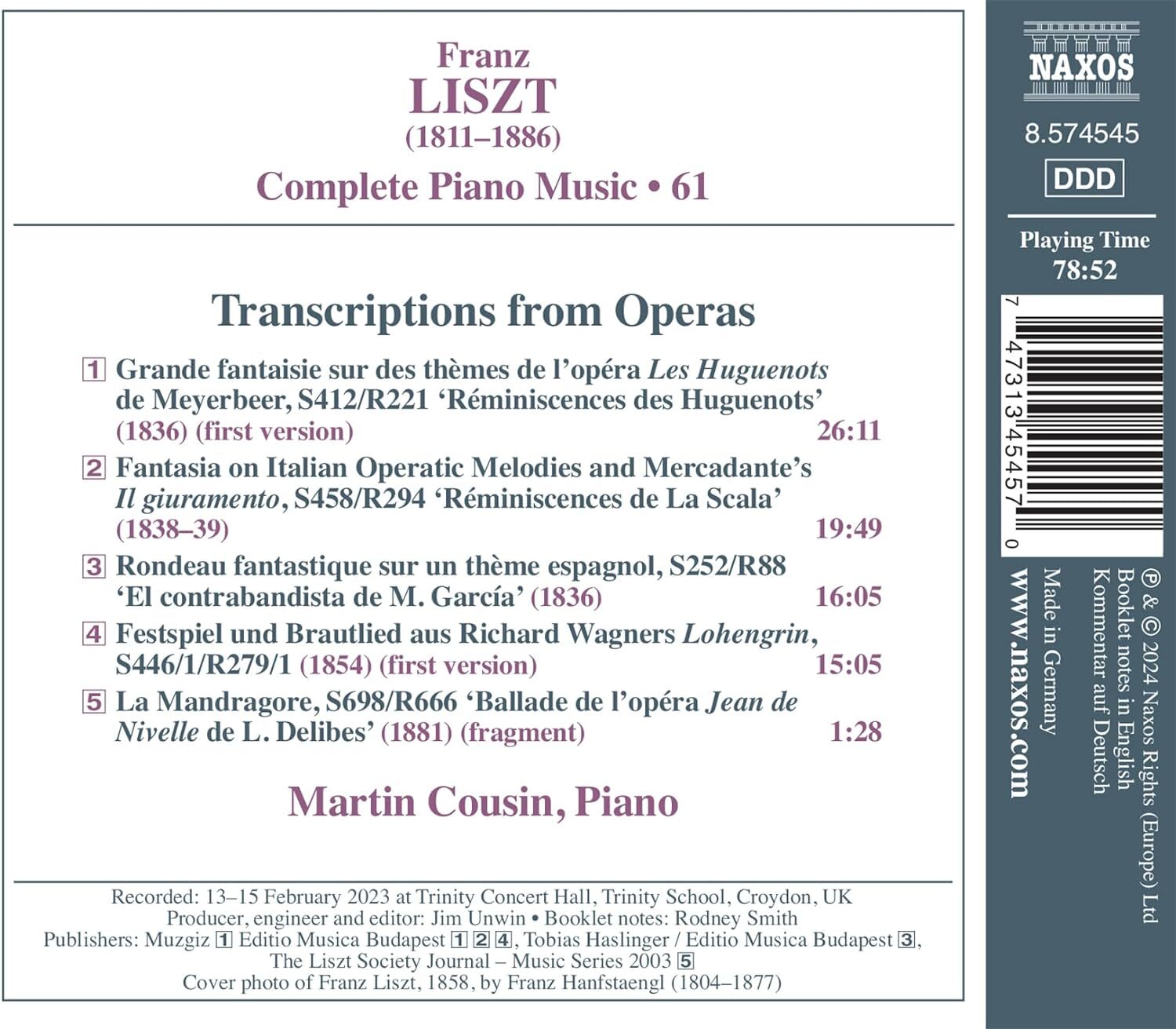 Franz Liszt: Transcriptions from Operas