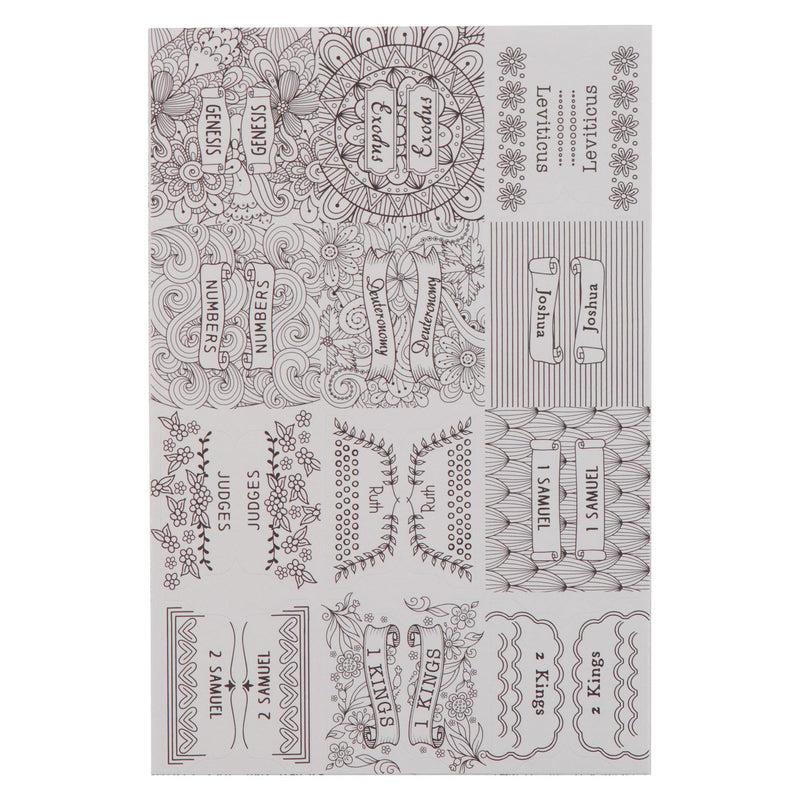 Christian Art Gifts Colorable Bible Indexing Tabs for Women, Men & Children: Self Adhesive Pre-Cut Tabs w/Matte Finish to Color 66 Bible Book Names, 6 Peel & Stick Sheets
