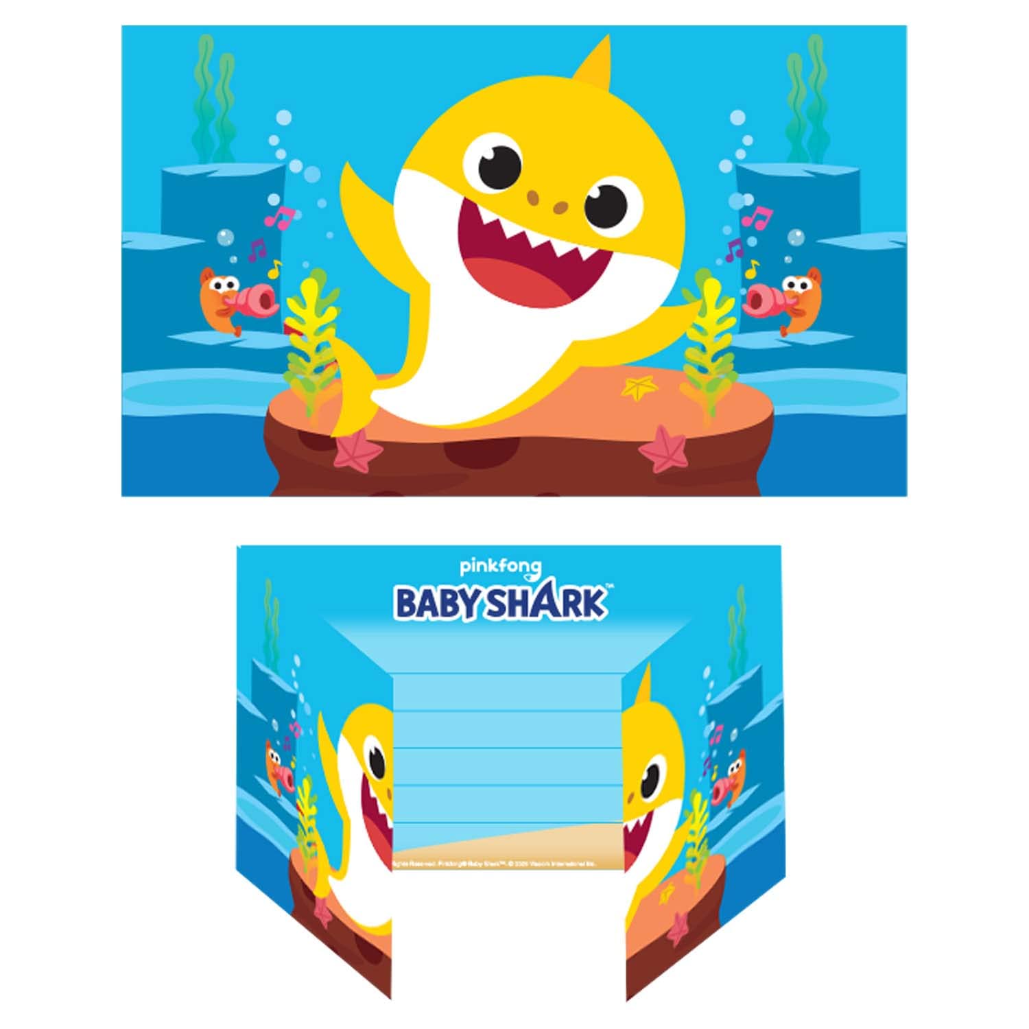 amscan 9908481 - 8 x Official Pink Fong Baby Shark Invitation cards Birthday Party Accessory Invites