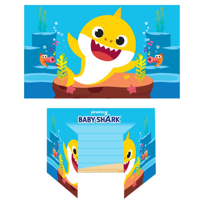 amscan 9908481 - 8 x Official Pink Fong Baby Shark Invitation cards Birthday Party Accessory Invites