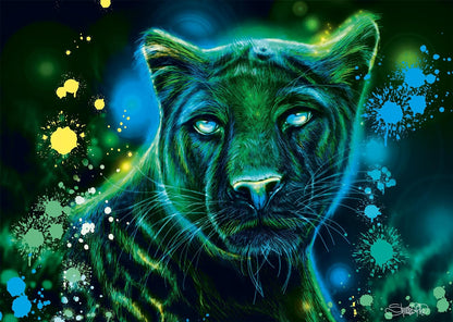 Schmidt Spiele Sheena Pike 58517-Puzzle (1000 Piezas), diseño de Pantera Azul y Verde neón, Multicolor (58517