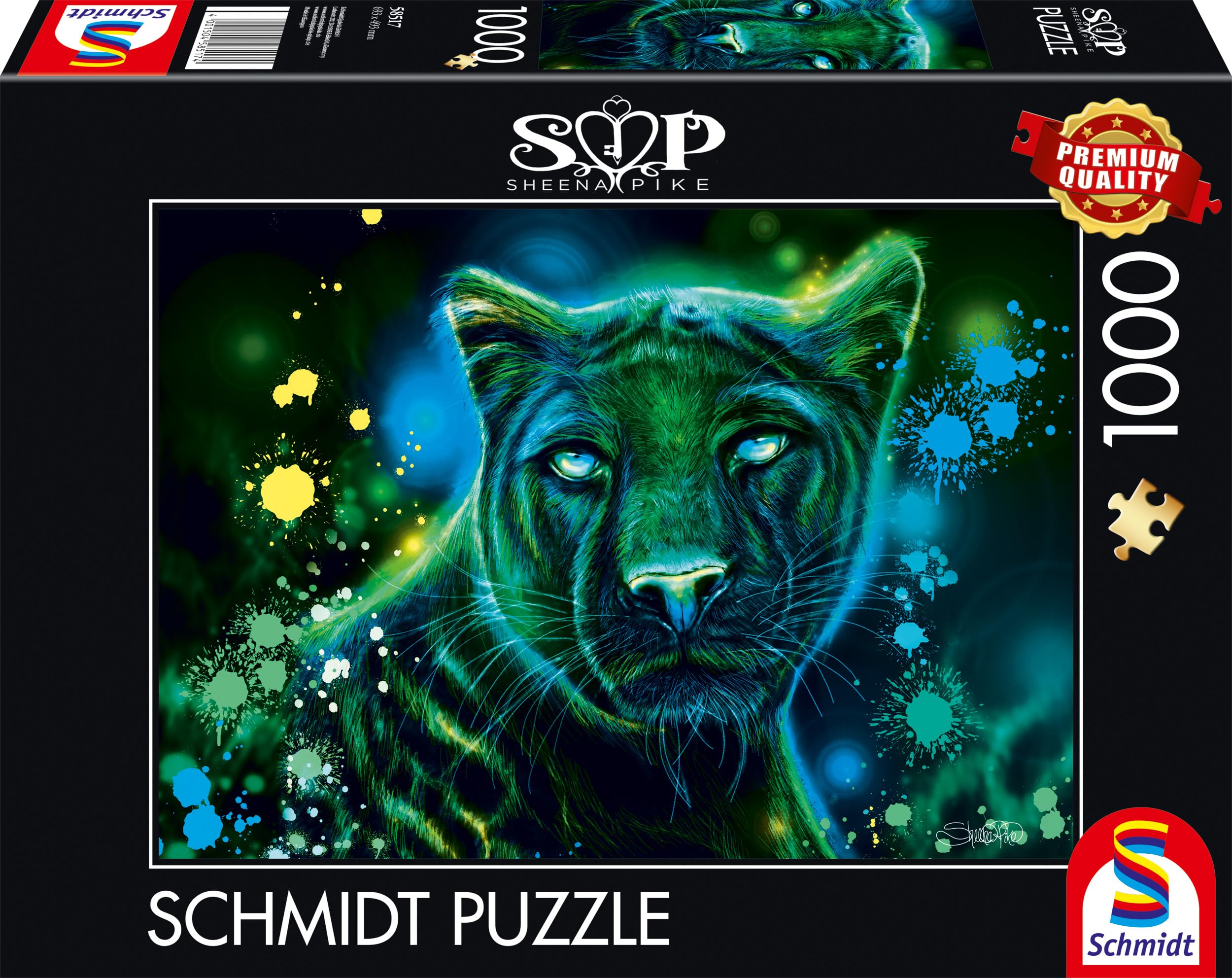 Schmidt Spiele Sheena Pike 58517-Puzzle (1000 Piezas), diseño de Pantera Azul y Verde neón, Multicolor (58517