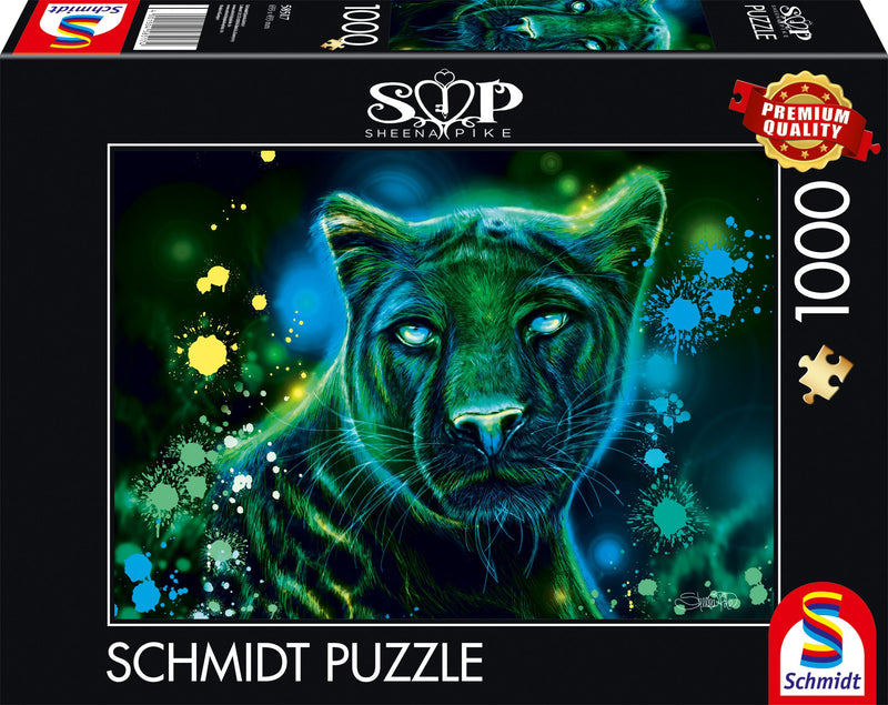 Schmidt Spiele Sheena Pike 58517-Puzzle (1000 Piezas), diseño de Pantera Azul y Verde neón, Multicolor (58517
