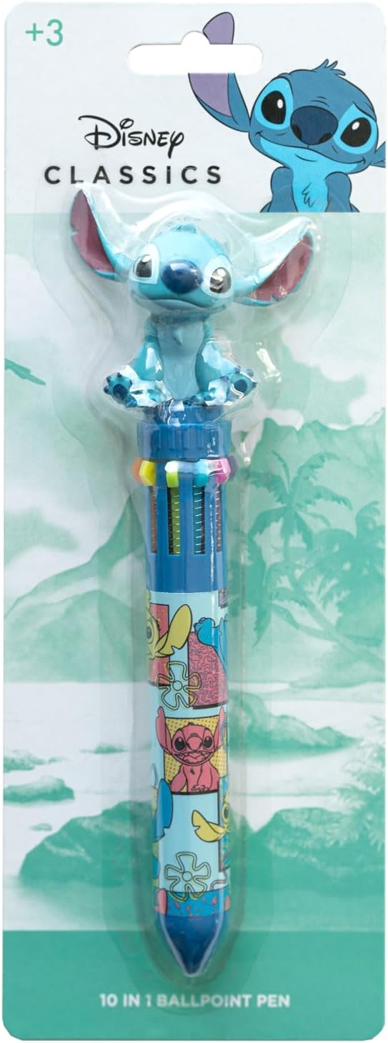 Grupo Erik Multicoloured Pen - Disney Stitch Stationery | 10 In 1 Ballpoint Pen With 3D Topper | Stitch Gifts Under 10 Pounds, Disney Gifts