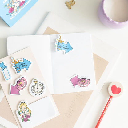 Grupo Erik Schreibwaren Disney Alice im Wunderland Kugelschreiber Bleistift mit Radiergummi - Federmäppchen Groß - Büroklammern - 4 Textmarker - Notizzettel Klebend Disney Fanartikel
