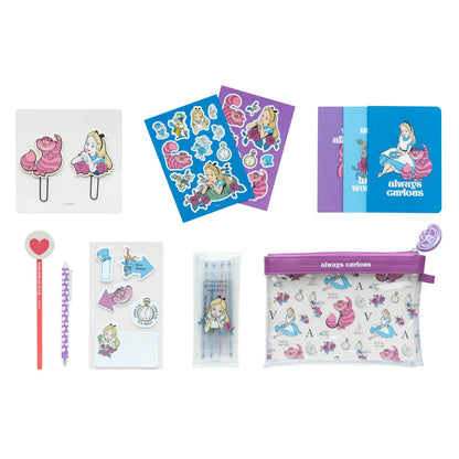 Grupo Erik Schreibwaren Disney Alice im Wunderland Kugelschreiber Bleistift mit Radiergummi - Federmäppchen Groß - Büroklammern - 4 Textmarker - Notizzettel Klebend Disney Fanartikel