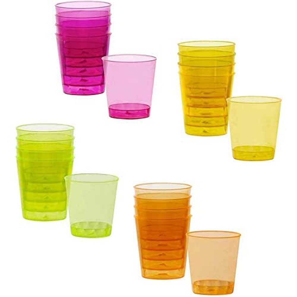 Boland 10201577 BOL31055 Set of 20 Plastic Shot Glasses, Adult, Pink, Yellow, Green, Orange, 20 Count (Pack of 1