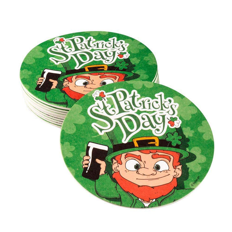 Boland 44905 - St Patrick's Day Beer Mats, Pack of 10, Diameter 10 cm, Cardboard Coasters for Glasses or Cups, Party Accessories, Theme Party