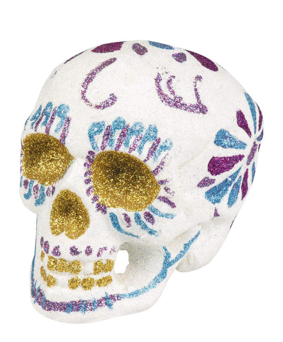 Boland 10134126 BOL72058 Decoration Glitter Sugar Skull White, Taglia unica