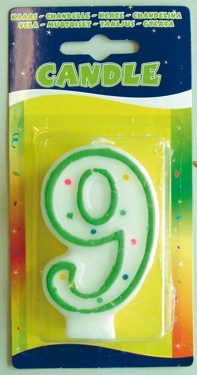 Folat 07789 Birthday Candle Number 9 with Colourful Dots, Multi Colors