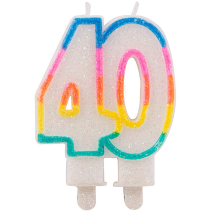 Folat 22894 40th Birthday Glitter Candles with 2 Holders, Multi Colours, Zahl 40