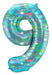 Folat - Foil Balloon Number 9 Galactic Aqua - 101 cm