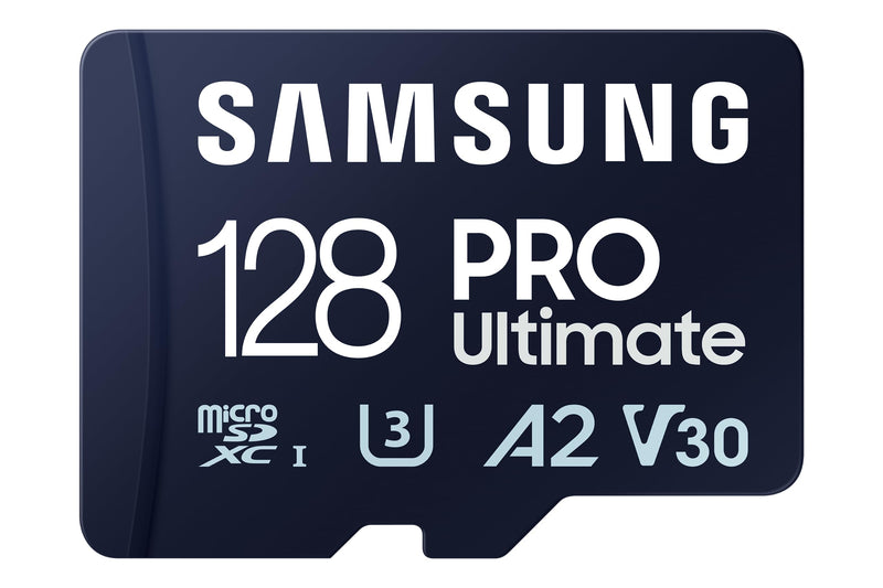 Samsung PRO Ultimate microSD memory card, 128 GB, UHS-I U3, 200 MB/s read, 130 MB/s write, Includes SD adapter, for smartphone, drone or action cam 128 GB microSD Card