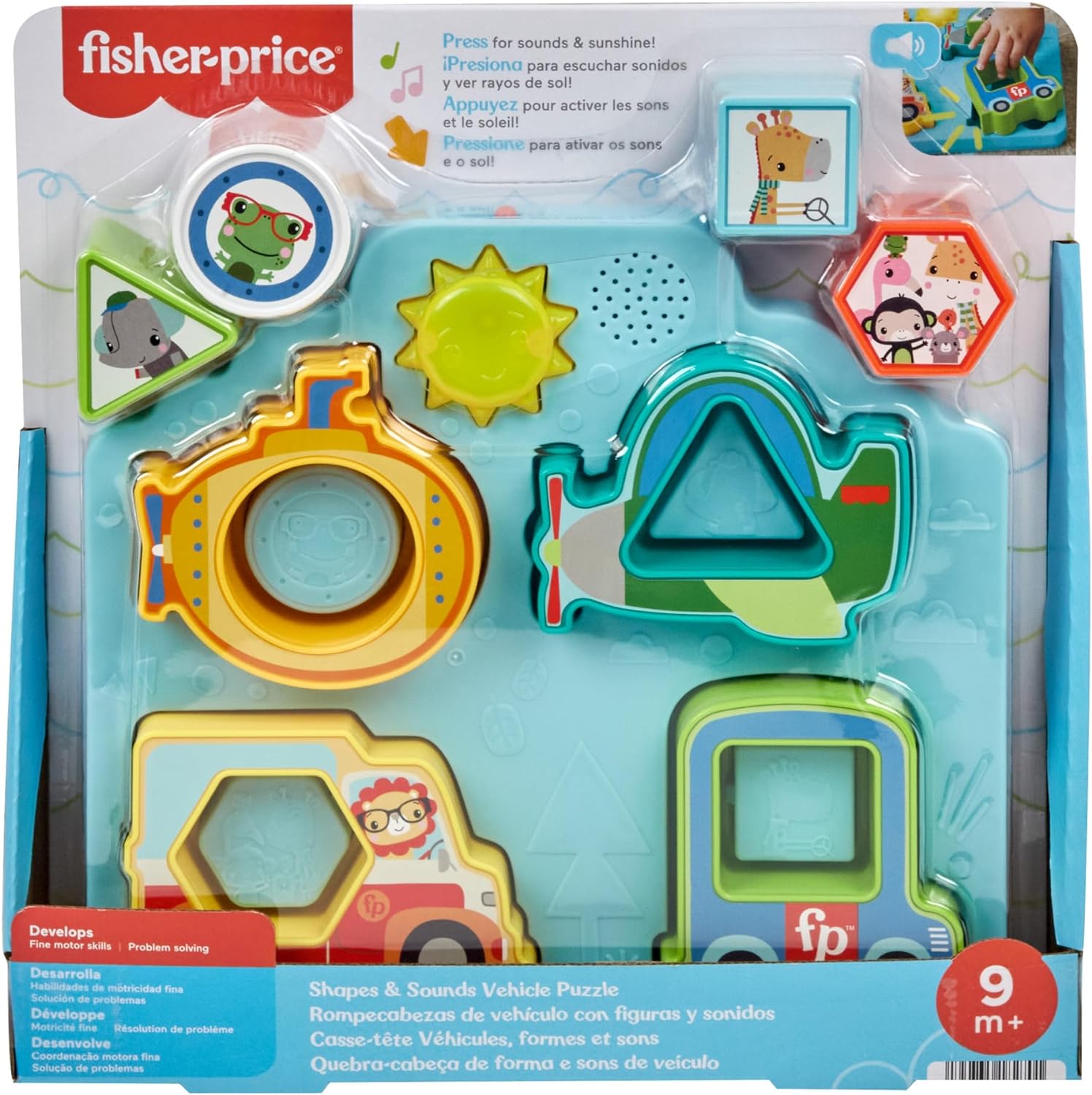 Fisher-Price Baby Sorting Toy Shapes & Sounds Vehicle Puzzle with Music & Lights for Fine Motor Play, Ages 9M+, HRP31