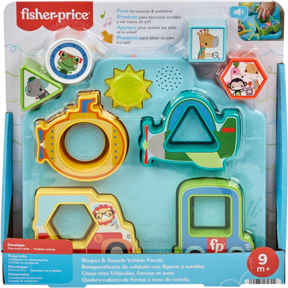 Fisher-Price Baby Sorting Toy Shapes & Sounds Vehicle Puzzle with Music & Lights for Fine Motor Play, Ages 9M+, HRP31