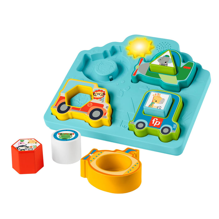 Fisher-Price Baby Sorting Toy Shapes & Sounds Vehicle Puzzle with Music & Lights for Fine Motor Play, Ages 9M+, HRP31