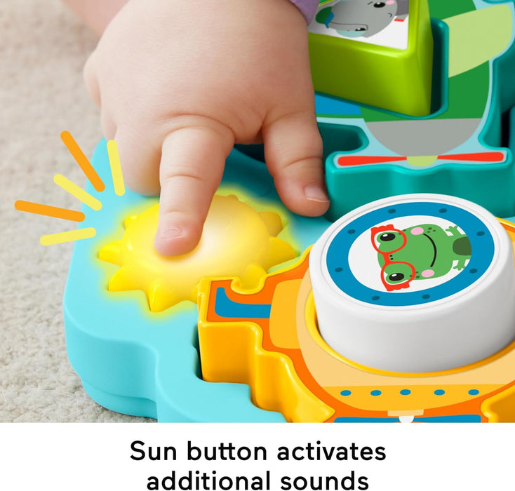 Fisher-Price Baby Sorting Toy Shapes & Sounds Vehicle Puzzle with Music & Lights for Fine Motor Play, Ages 9M+, HRP31