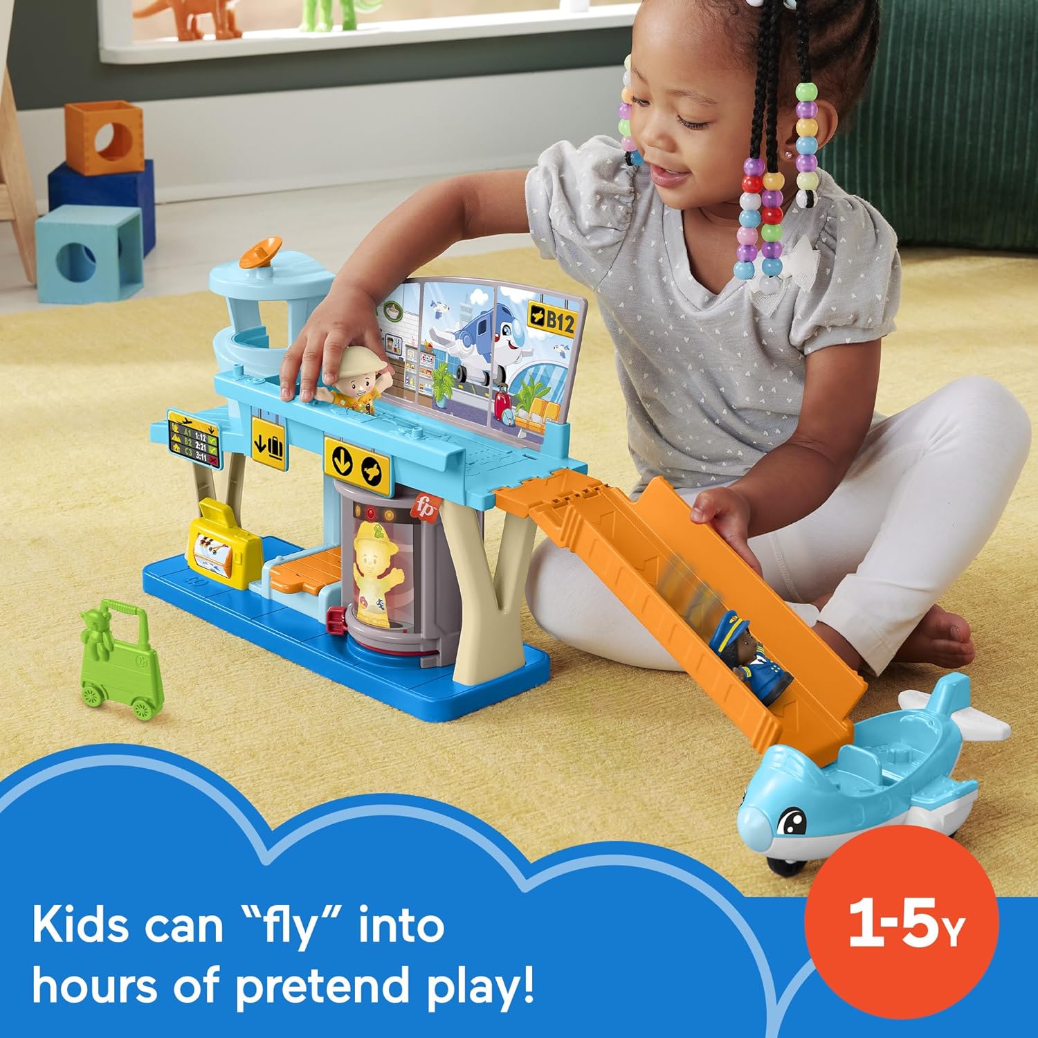 Fisher-Price Little People Aeropuerto Set de juego con avión y figuras, juguete para bebés +1 año (Mattel HTJ26