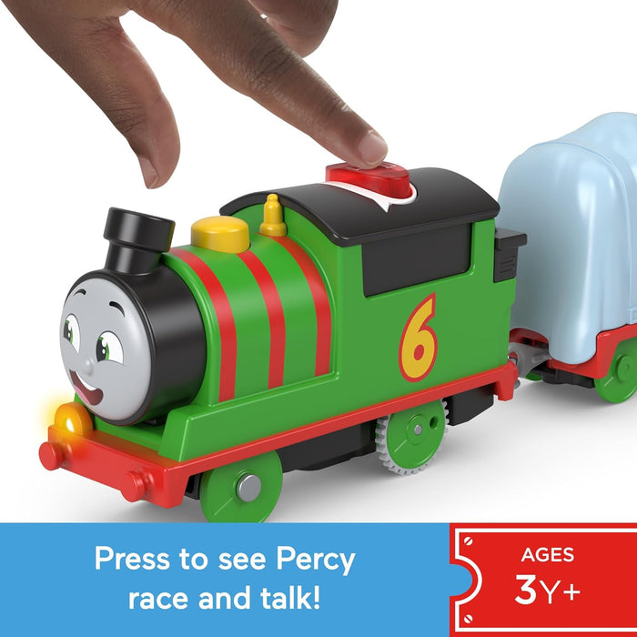 Thomas & Friends Motorized Toy Train Talking Percy Battery-Powered Engine with Sounds & Phrases for Preschool Kids 3+ Years, UK English Version, HWY32