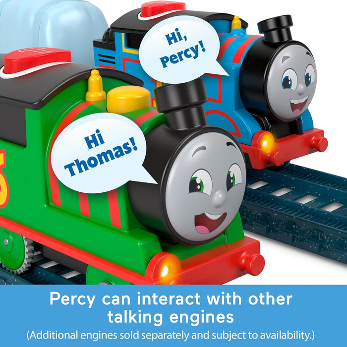 Thomas & Friends Motorized Toy Train Talking Percy Battery-Powered Engine with Sounds & Phrases for Preschool Kids 3+ Years, UK English Version, HWY32