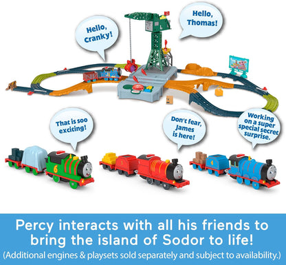 Thomas & Friends Motorized Toy Train Talking Percy Battery-Powered Engine with Sounds & Phrases for Preschool Kids 3+ Years, UK English Version, HWY32