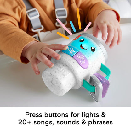 Fisher-Price Laugh & Learn Baby & Toddler Toy Wake Up & Learn Coffee Mug with Lights & Music for Ages 6+ Months, Multilanguage Version, HXF49