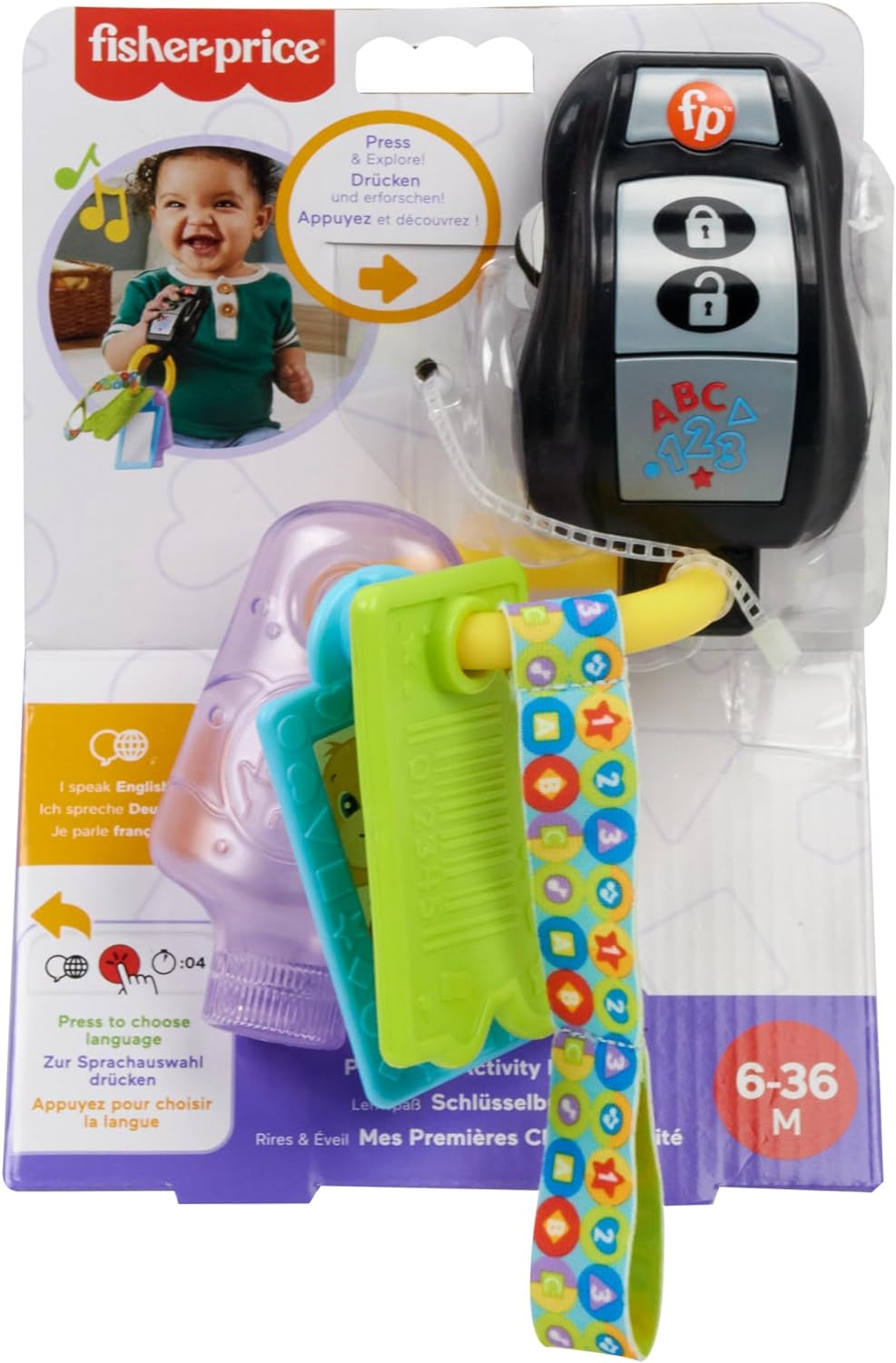 Fisher-Price Jouet Musical Rires Et Éveil Mes Premières Clés D’Activité Avec Jouet Dentition Et Miroir, 4 Activités, 20 Chansons Et Plus, Jouet Bébé, Dès 6 Mois, Anglais UK+Française+Allemande, HXF50