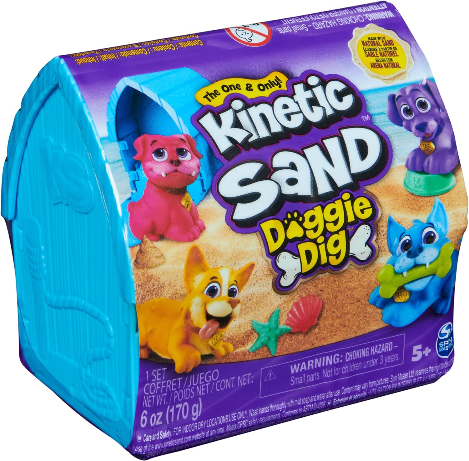 Kinetic Sand Dog House - with 170 g Magic Beach Sand, 1 Dog Figure and Accessories for Creative Indoor Sand Play Fun, for Children from 3 Years