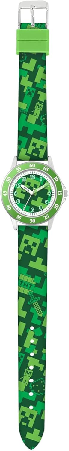 Minecraft Creeper Green Printed Strap Quartz Watch MIN9033