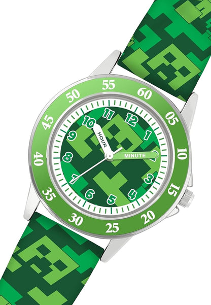 Minecraft Creeper Green Printed Strap Quartz Watch MIN9033