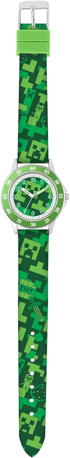 Minecraft Creeper Green Printed Strap Quartz Watch MIN9033