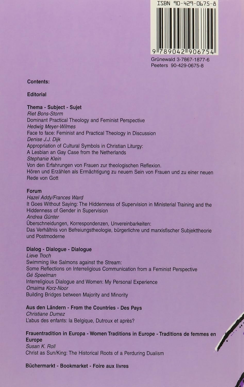 Feminist Perspectives in Pastoral Theology - Feministische Perspektive in Pastoraltheologie - DES Perspectives Feministes En Theologie Pastorale