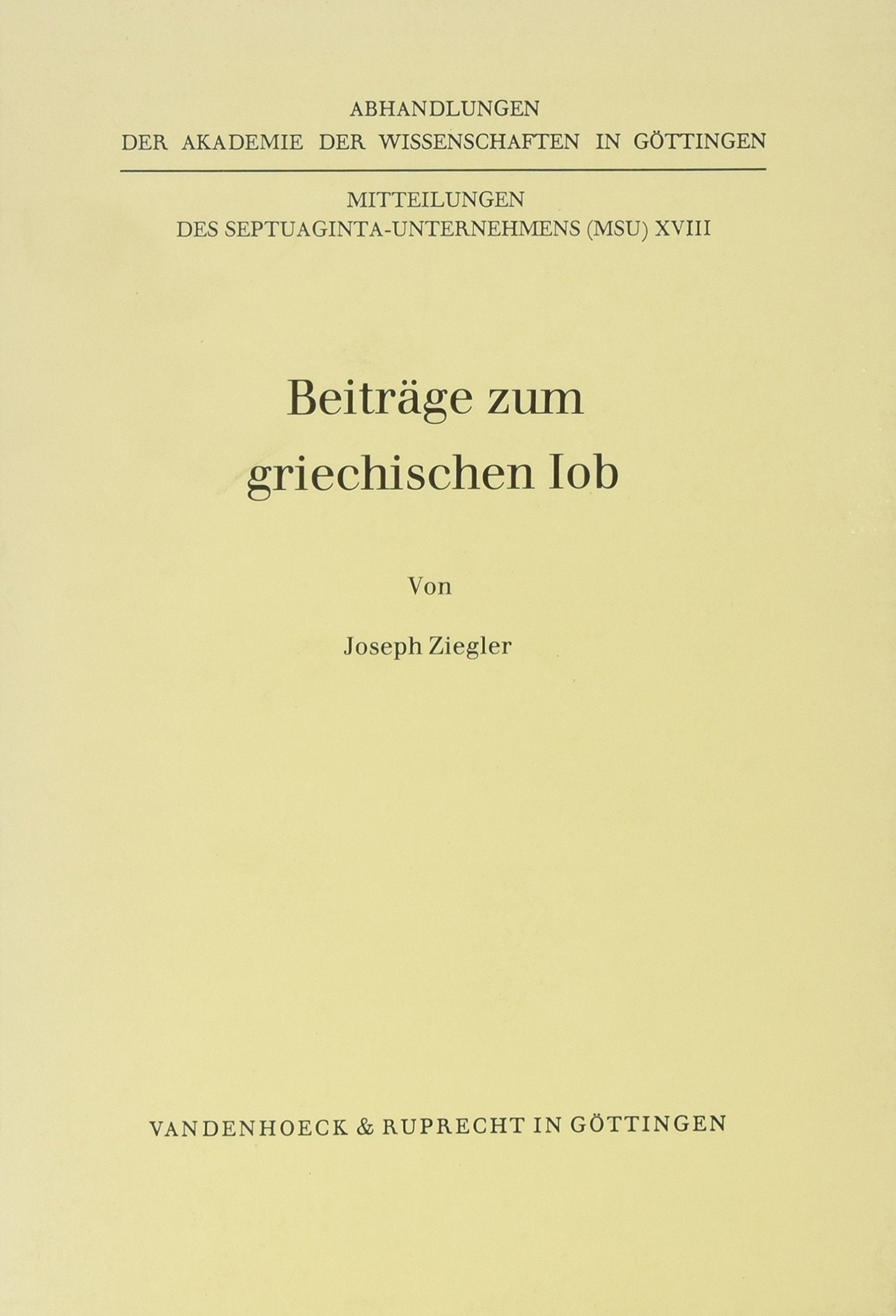 Beitrage Zum Griechischen Iob
