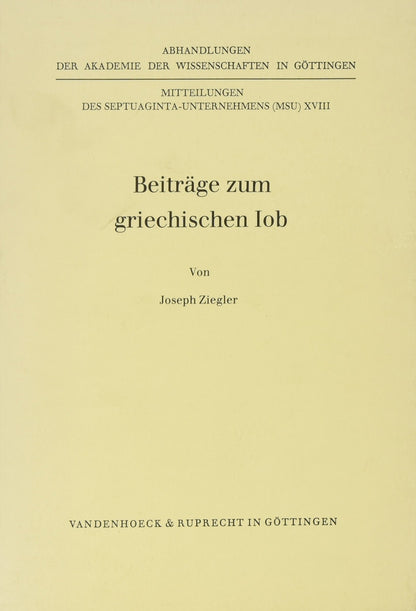 Beitrage Zum Griechischen Iob