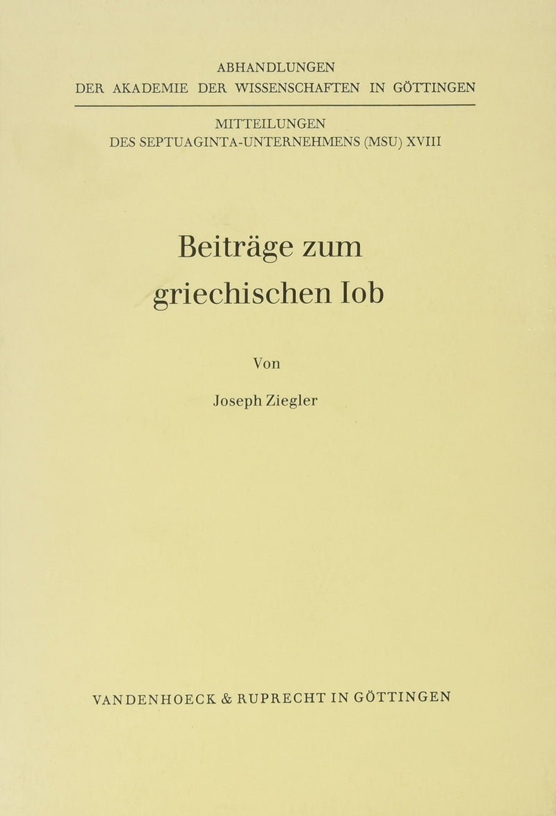Beitrage Zum Griechischen Iob