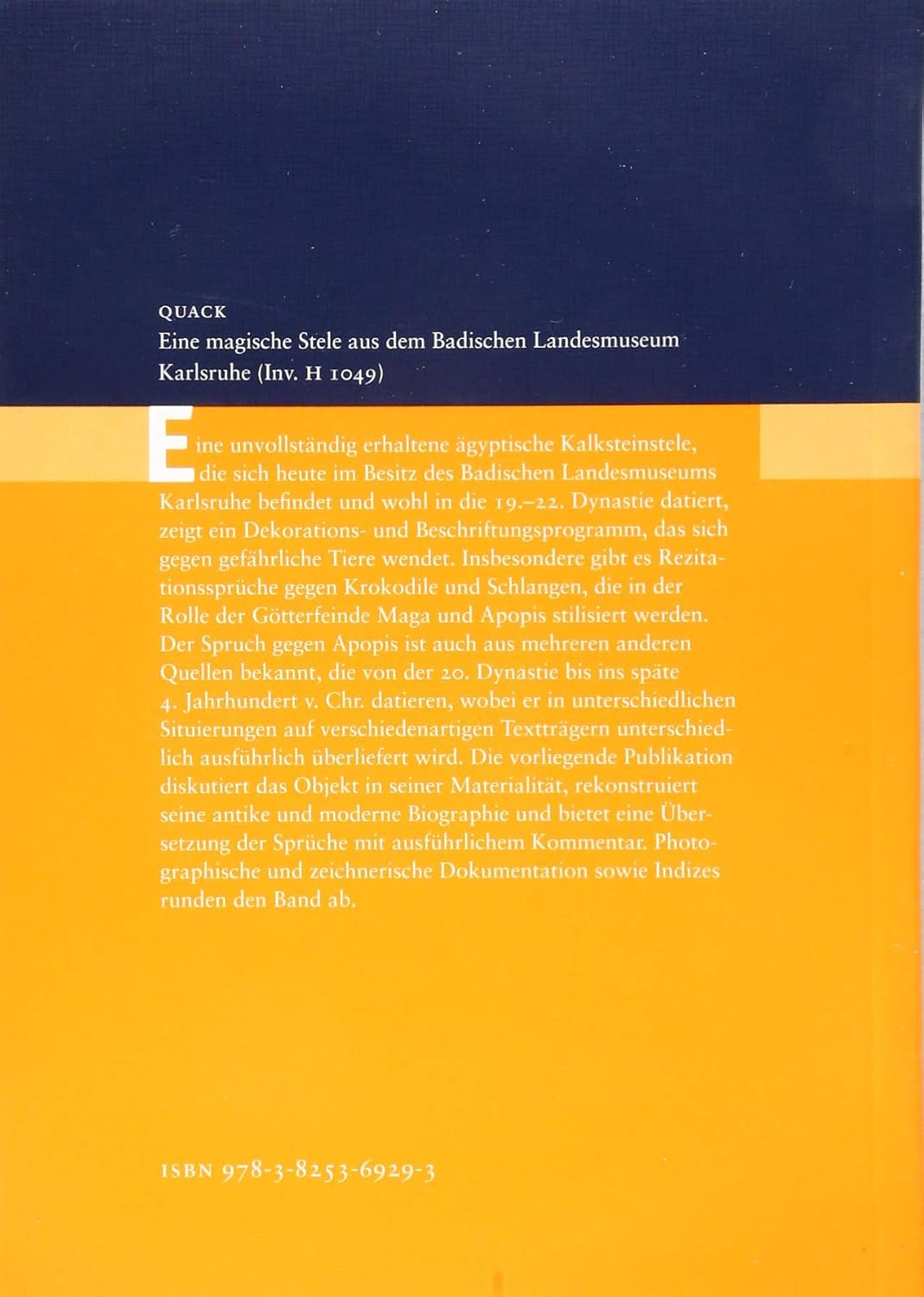 Eine Magische Stele Aus Dem Badischen Landesmuseum Karlsruhe (Inv. H 1049)