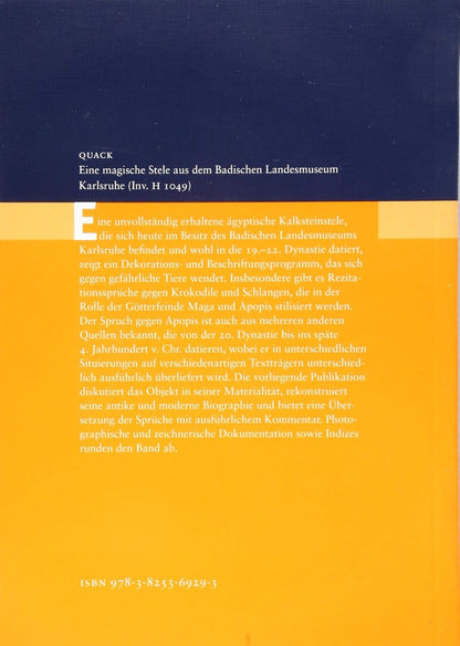 Eine Magische Stele Aus Dem Badischen Landesmuseum Karlsruhe (Inv. H 1049)