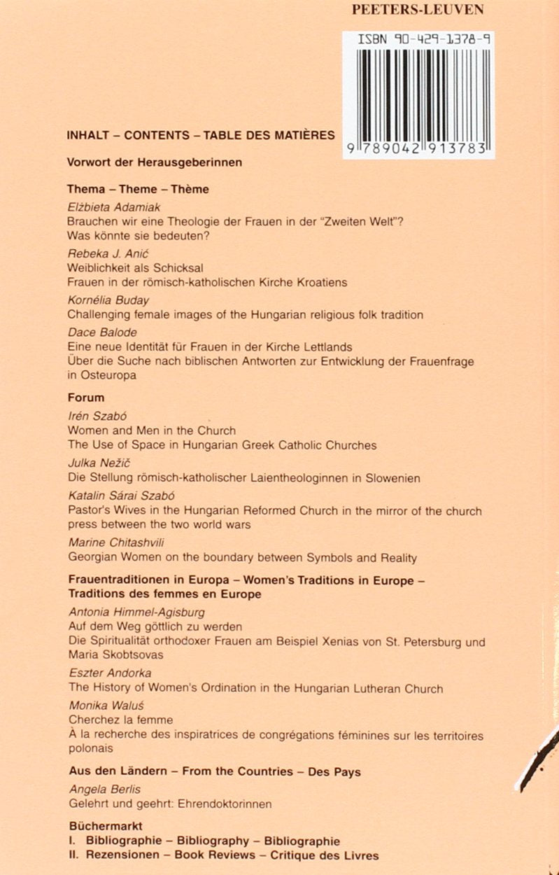 Theologische Frauenforschung in Mittel-Ost-Europa - Theological Women's Studies in Central/Eastern Europe - Recherche Theologique Des Femmes En Europe Orientale Et Centrale