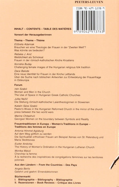 Theologische Frauenforschung in Mittel-Ost-Europa - Theological Women's Studies in Central/Eastern Europe - Recherche Theologique Des Femmes En Europe Orientale Et Centrale