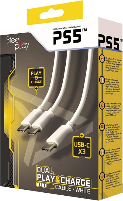 Steelplay Dual Play & Charge Cable For Ps5 Controllers - Whi