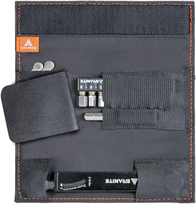 Granite Rocknroll TQ Drehmoment-Ratschen-Fahrradwerkzeug-Set, Fahrrad-Multifunktionswerkzeug-Set mit 10 Werkzeugbits und Verlängerungsstange (Schwarz