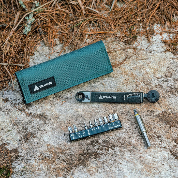 Granite Rocknroll TQ Drehmoment-Ratschen-Fahrradwerkzeug-Set, Fahrrad-Multifunktionswerkzeug-Set mit 10 Werkzeugbits und Verlängerungsstange (Grün