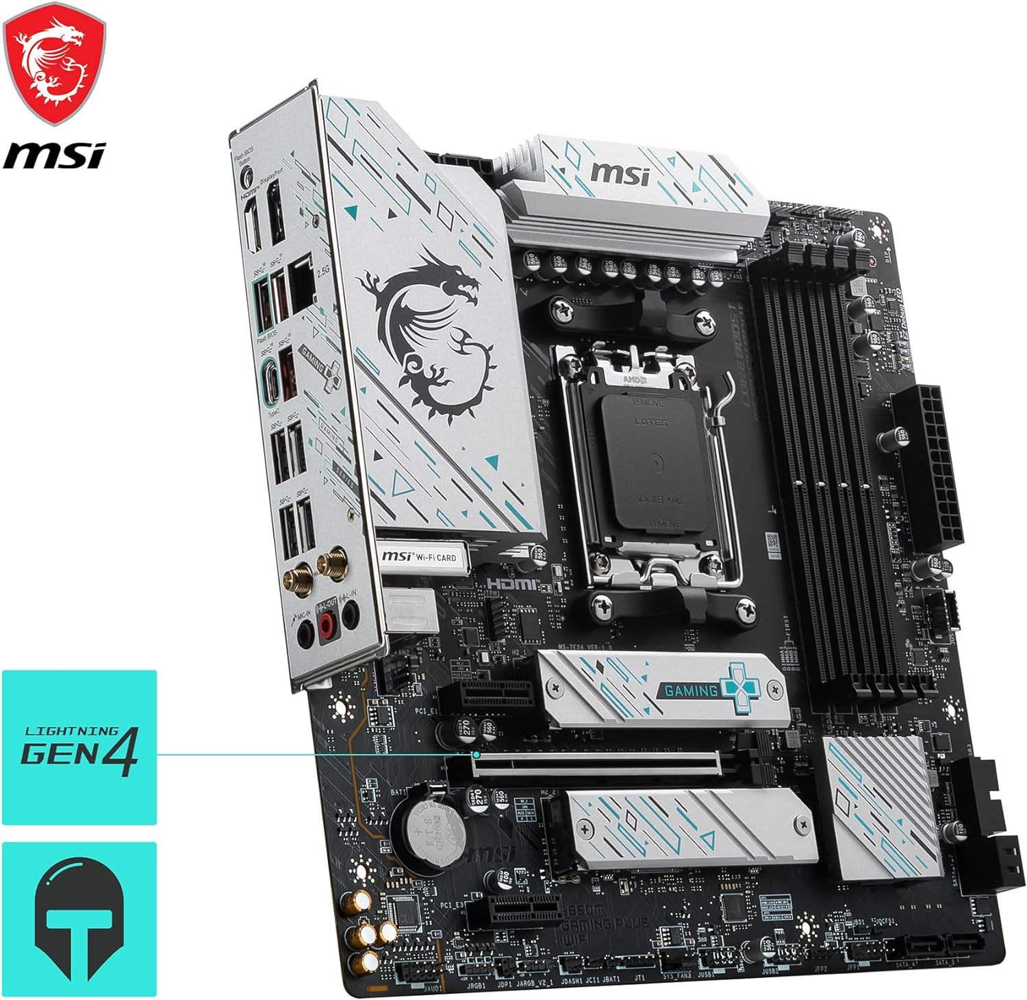 MSI B650M GAMING PLUS WIFI Scheda Madre, mATX - Supporta AMD Ryzen 7000 Series, AM5 - DDR5 Memory Boost 7800+ MHz/OC, PCIe 4.0 x16, M.2 Gen4, Wi-Fi 6E