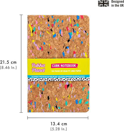 Pukka Pad, Pukka Planet A5 Cork Softcover Lined Notebook – Casebound Journal with 160 Pages, 80 Sheets of FSC Recycled, 8mm Lined, 80GSM Paper for Home, School, and Office Organisation – 21.5 x 13.4cm