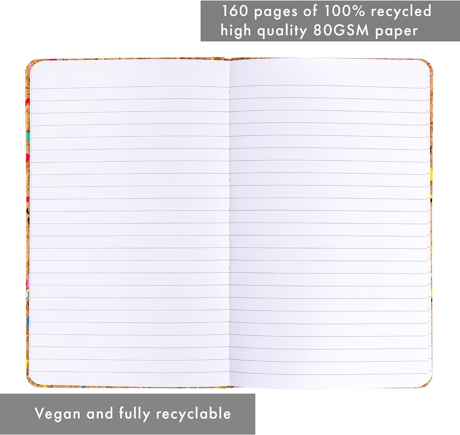 Pukka Pad, Pukka Planet A5 Cork Softcover Lined Notebook – Casebound Journal with 160 Pages, 80 Sheets of FSC Recycled, 8mm Lined, 80GSM Paper for Home, School, and Office Organisation – 21.5 x 13.4cm